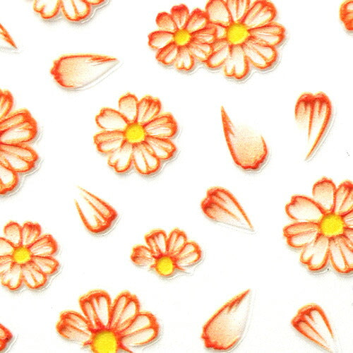 ネイルシール 超立体 5D フラワー マーガレット 花 オレンジ ホワイト ネイルアート| 3dネイル ジェルネイル ネイル パーツ ネイル用品 ネイルパーツ シール ジェル ジェルネイルシール 貼るだけ ネイルアートシール ネイル工房