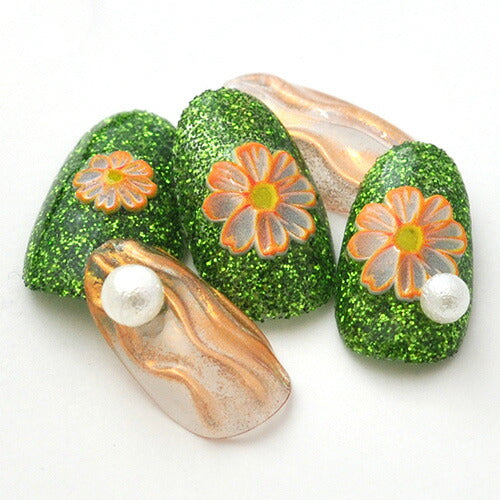 ネイルシール 超立体 5D フラワー マーガレット 花 オレンジ ホワイト ネイルアート| 3dネイル ジェルネイル ネイル パーツ ネイル用品 ネイルパーツ シール ジェル ジェルネイルシール 貼るだけ ネイルアートシール ネイル工房