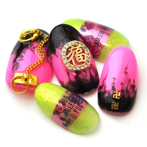 ネイルパーツ パーツ メタルパーツ ネイルジュエリー 漢字 福 原宿系 ジルコニア | ネイル ジェルネイル パーツ ネイル用品 デコ デコ用品 ネイルアート ネイルグッズ ジェルネイルアート メタル ジェル ネイル工房