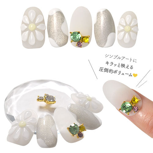 2個入 3つのストーンのネイルジュエリー ビジュー ネイルアート ネイルジュエリー ジェルネイル メタルパーツ クリスタル | ネイル パーツ ネイルパーツ ジェル ネイル用品 ハンドメイド ジュエリーネイル ネイル工房