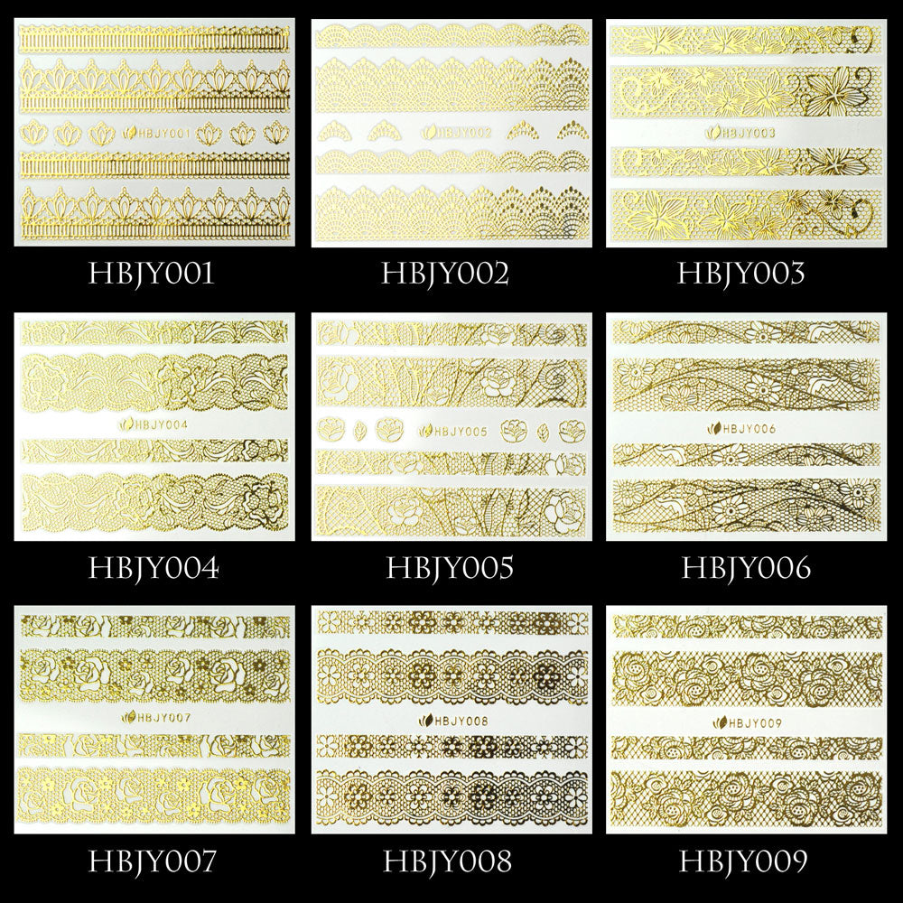 ネイルシール レース模様 ゴールド シルバー ホワイト白 ブラック黒96種類【001~020】 | レース ネイル シール ネイル用品 レースシール ネイルパーツ デコシール ジェルネイル パーツ ネイルアートシール ジェルネイルシール セルフ ジェルネイル用品