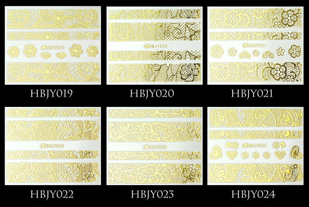 ネイルシール レース模様 ゴールド シルバー ホワイト白 ブラック黒96種類【001~020】 | レース ネイル シール ネイル用品 レースシール ネイルパーツ デコシール ジェルネイル パーツ ネイルアートシール ジェルネイルシール セルフ ジェルネイル用品