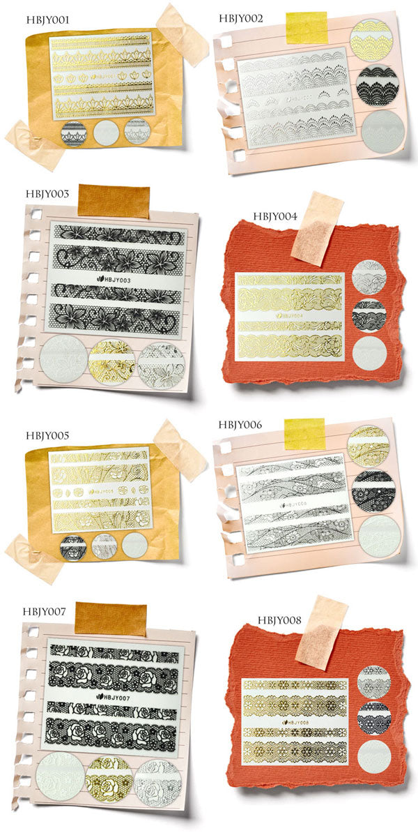 ネイルシール レース模様 ゴールド シルバー ホワイト白 ブラック黒96種類【001~020】 | レース ネイル シール ネイル用品 レースシール ネイルパーツ デコシール ジェルネイル パーツ ネイルアートシール ジェルネイルシール セルフ ジェルネイル用品