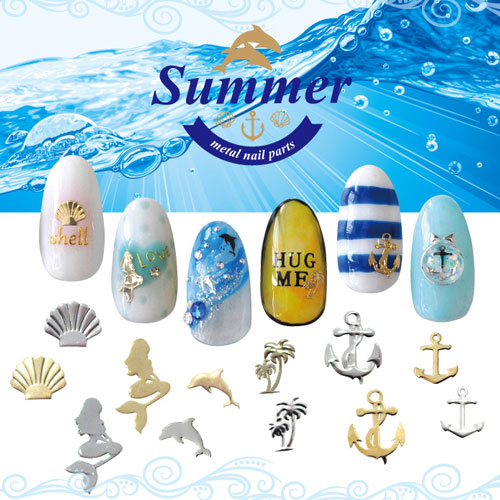 ネイルジュエリー約50枚入り オーシャン薄型メタルパーツで夏のネイルアートを満喫 | ジェルネイル ネイルパーツ ジェル ネイル用品 ハンドメイド デコ メタル かわいい スタッズ 夏 ネイルアート ネイルジュエリー マリン サマー メタルスタッズ ネイル工房
