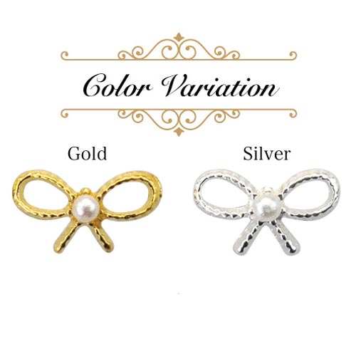 メタルパーツ ネイルジュエリー ネイルパーツ ( ゴールド / シルバー ) パール付きリボン2粒入り|ジェルネイル ネイル パーツ ジェル ネイル用品 リボン リボンモチーフ パール デコ メタル ネイルアート ゴールドパーツ シルバーパーツ ジェルネイルパーツ りぼん