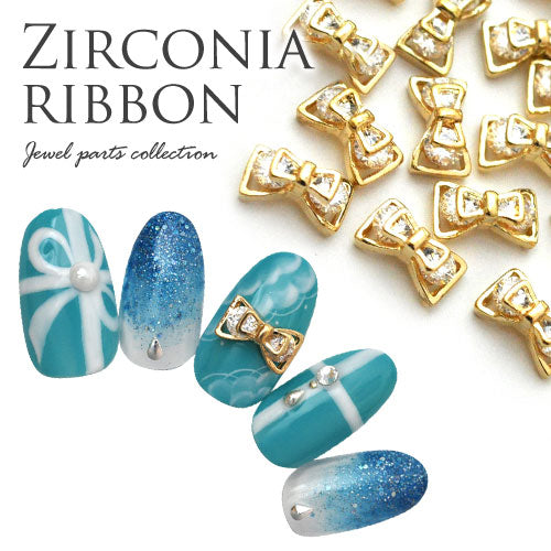 リボンジュエリー ジルコニア フレンチ ネイルアート ネイルジュエリー リボン ピアス ジェルネイル メタルパーツ| ネイル パーツ ネイルパーツ ジェル ネイル用品 リボンモチーフ ハンドメイド デコ メタル ジュエリーネイル ネイル工房