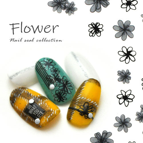 フラワーネイルシール ネイルシール フラワー モノトーン デイジー 手描き | ジェルネイル ネイル ネイル用品 ジェル シール デコ用品 貼るだけ ジェルネイルシール セルフネイル フラワー ネイル工房