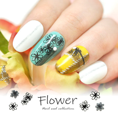 フラワーネイルシール ネイルシール フラワー モノトーン デイジー 手描き | ジェルネイル ネイル ネイル用品 ジェル シール デコ用品 貼るだけ ジェルネイルシール セルフネイル フラワー ネイル工房