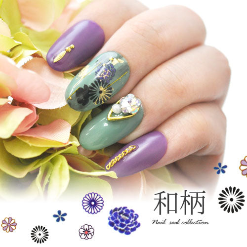 和柄ネイルシール 和 フラワー レトロ 着物 浴衣 古典 ブルー | ジェルネイル ネイルシール ネイル ネイル用品 ジェル シール デコ用品 貼るだけ ジェルネイルシール セルフネイル ネイル工房