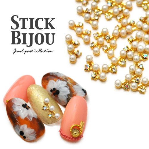 メタルパーツ ネイルジュエリー ネイルパーツ ストーンプレート ( ゴールド ) クリスタル ストーン付き棒 スティック ネイルジュエリー | ジェルネイル ネイル パーツ ジェル ネイル用品 スティック メタル ネイルアート ゴールドパーツ パール ネイル工房