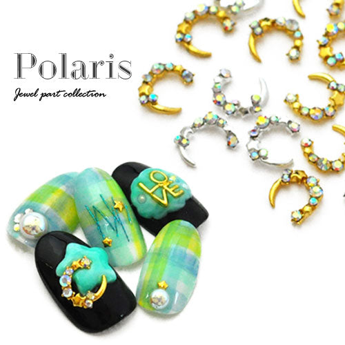 メタルパーツ 2個入 ネイルジュエリー ネイルパーツ ゴールド クリスタル 月 ポラリス ギャラクシー メタルパーツ ネイルジュエリー | ジェルネイル ネイル パーツ ジェル ネイル用品 メタル デコパーツ ネイルアート ジュエリーネイル ゴールドパーツ ネイル工房