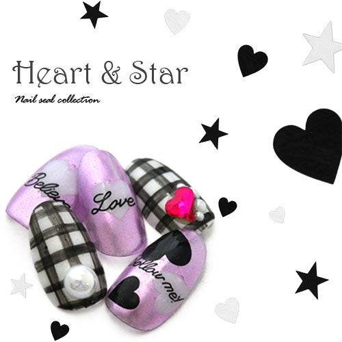 ネイルシール ハート 星 スター ブラック ホワイト | ジェルネイル