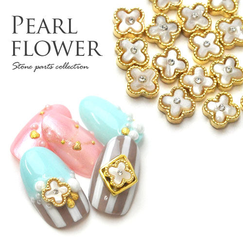 フラワー パール 四葉 クローバー ホワイト 清楚ジュエリー ネイルアート ネイルジュエリー ゴールド フレーム ジェルネイル メタルパーツ | ジェルネイル ネイル パーツ ジェル ネイル用品 メタル ネイルアート ジュエリーネイル ネイルグッズ ネイル工房