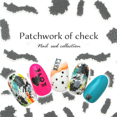 ネイルシール チェック パッチワーク モノトーン 黒 白 | ジェルネイル ネイルシール ネイル ネイル用品 ジェル シール デコ用品 貼るだけ ジェルネイルシール セルフネイル ブラック ホワイト ネイル工房