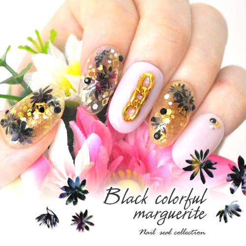 ネイルシール マーガレット クール カラフル ブラック 幻想的 お花 | ジェルネイル ネイルシール ネイル ネイル用品 ジェル シール デコ用品 貼るだけ ジェルネイルシール セルフネイル フラワー ネイル工房