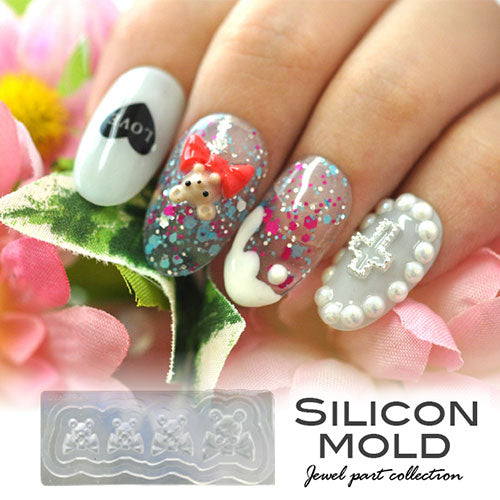 シリコンモールド no11 くま ベア リボン ジェルネイル レジン 自分で作る ラインストーン ビジュー ネイルジュエリー ネイルパーツ メタルパーツ | ネイル パーツ ネイル用品 ジェル レジン ストーン ハンドメイド シリコン 型 ネイル工房