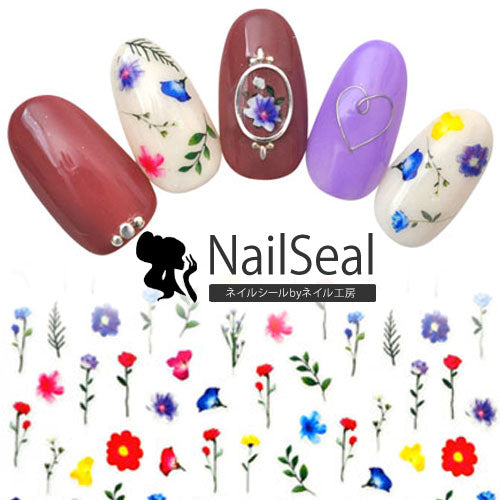 ネイルシール フラワー 花 原色カラー 極薄 押し花 押花 ドライ