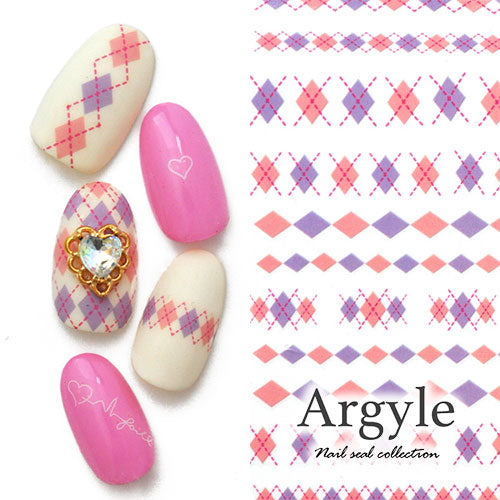 ネイルシール チェック アーガイル ピンク パープル ウィンター | ジェルネイル ネイル ネイル用品 ジェル シール デコ用品 貼るだけ ジェルネイルシール ネイルアート ジェルネイルアート ネイルグッズ ネイル工房