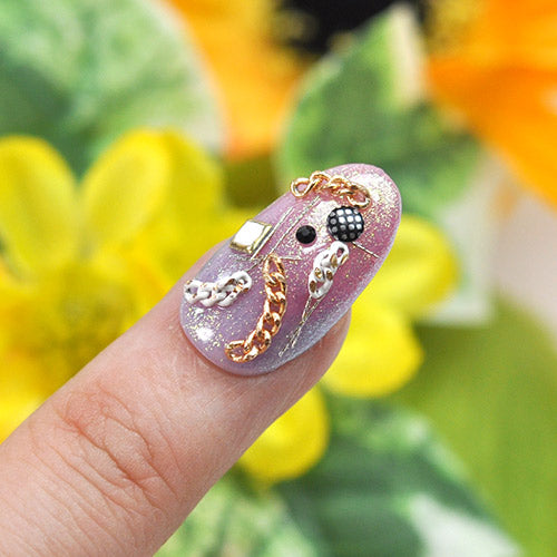 お試しセット 12格 チェーン ネイルパーツ メタルパーツ ネイルアート | ジェルネイル ネイル パーツ セット ジェル ネイル用品 フレーム ネイルジュエリー デコ メタル カーブ ゴールドパーツ | パーツセット ネイル工房