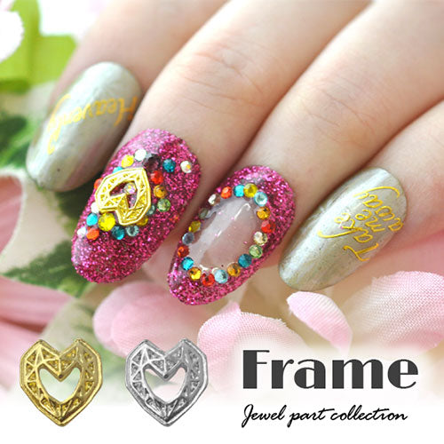 ネイルパーツ ( ゴールド / シルバー ) フレーム ダイヤモンド ハート メタルパーツ ネイルパーツ ネイルアート ゴールド メタル デコ | ジェルネイル ネイル パーツ ジェル ネイル用品 ネイル工房