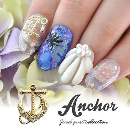 ネイルパーツ メタルパーツ マリンパーツ ネイルジュエリー ゴールド 碇 ジルコニア | メタル ネイル パーツ ジェルネイル ネイル用品 ネイルパーツ ジェル シェル スタッズ 夏 マリン シェルパーツ メタルスタッズ ネイル工房