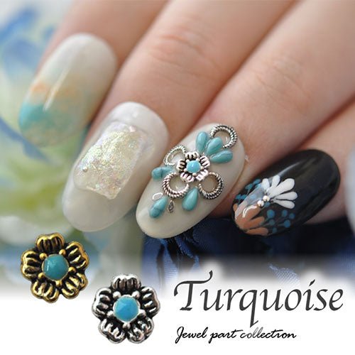 メタルパーツ ネイルジュエリー ネイルパーツ ゴールド シルバー ターコイズ フラワー コンチョ | ジェルネイル ネイル パーツ 花 ジェル ネイル用品 フラワー メタル ネイルアート フラワーパーツ ゴールドパーツ シルバーパーツ ネイル工房