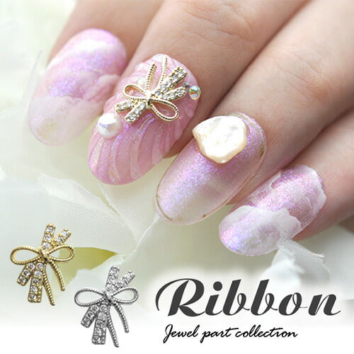 リボンジュエリー ジルコニア プレート ネイルアート ネイルジュエリー リボン ピアス ジェルネイル メタルパーツ| ネイル パーツ ネイルパーツ ジェル ネイル用品 リボンモチーフ ハンドメイド デコ メタル ジュエリーネイル ネイル工房