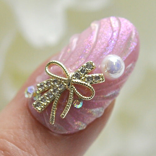 リボンジュエリー ジルコニア プレート ネイルアート ネイルジュエリー リボン ピアス ジェルネイル メタルパーツ| ネイル パーツ ネイルパーツ ジェル ネイル用品 リボンモチーフ ハンドメイド デコ メタル ジュエリーネイル ネイル工房