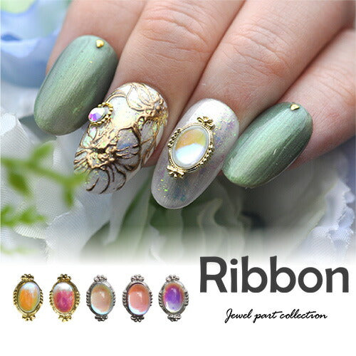 リボンフレームストーン 3個入 偏光ストーンパーツ メタルパーツ ネイルジュエリー ネイルパーツ | ジェルネイル ネイル パーツ ジェル ネイル用品 メタル デコパーツ ジュエリーネイル ジェルネイルパーツ ネイル工房