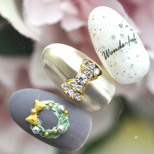 キュートリボンビジュー 3個入 ストーン付メタルパーツ メタルパーツ リボンパーツ ネイルジュエリー ネイルパーツ | ジェルネイル ネイル パーツ ジェル ネイル用品 メタル デコパーツ ジュエリーネイル ジェルネイルパーツ ネイル工房