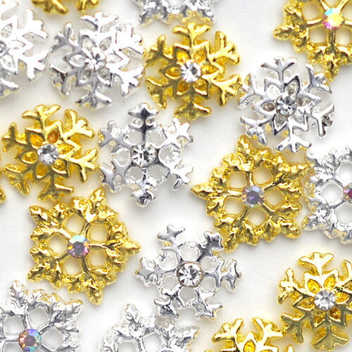 ネイルパーツ メタルパーツ 雪結晶 ストーン付 / ゴールドorシルバー ネイルアート | メタル ネイル パーツ ジェルネイル ネイル用品 ジェル 雪の結晶 ジュエリー 雪 結晶 ジェルネイル用品