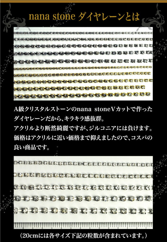 高品質ガラスラインストーン『nAnASTOnE』ダイヤレーン全2色 SS4~SS12 | ラインストーン ネイル ストーン ジェルネイル パーツ ガラスストーン ネイル用品 ネイルパーツ デコ用品 ジェルネイルアート ネイルジュエリー ネイル工房