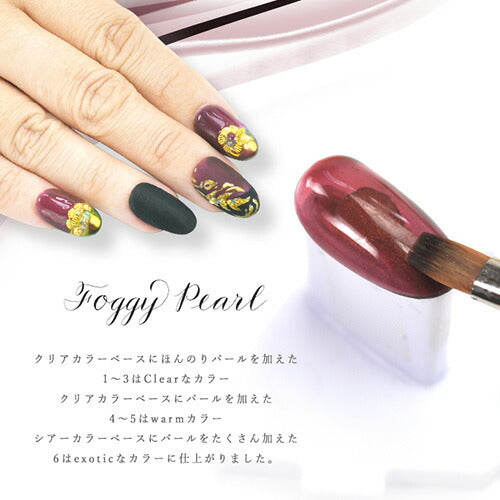 【全6色セット】カラージェル クリア~シアーにパールを入れた「Foggy Pearl 」 ジェルネイル | パール ラメ シェル パッケジ カラー ポリッシュ ネイルジェル アートジェル ジェルネイル用品 爪 カラージェルネイル ジェルネイルアート ネイル工房