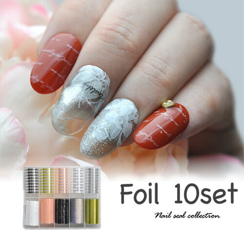 文字ホイル 文字 ミラーホイル10色セット 幅広タイプ | ジェルネイル ネイル パーツ ネイル用品 ネイルパーツ ジェル ホイル 金箔 ネイルアート ネイルナゲット ネイルホイル フォイル ネイルグッズ ミラーホイル ネイル工房