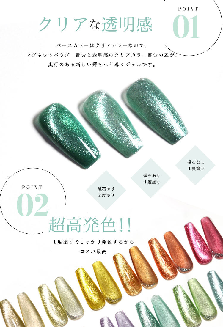 【新色のみの5本セット】超高発色 マグネットネイル フルーツの果汁のような透明感あふれる 「FruitMagnet」 カラージェル ジェルネイル クリアカラー カラー ポリッシュ ネイルジェル アートジェル ジェルネイル用品 爪 カラージェルネイル ネイル工房 にわちゃん