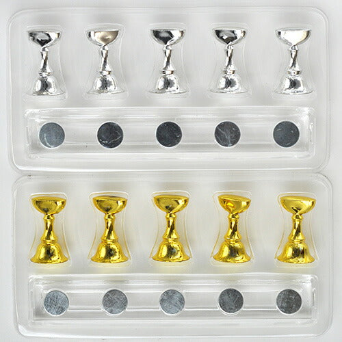 クリアバーチップスタンド 台座付 5個セット マグネット式 ( ゴールド シルバー)ネイルアート用 手作りネイルチップ作成用 ネイルチップ台 アートチップスタンド つけ爪 | ネイルチップ ネイルスタンド ネイル ジェルネイル サンプル 練習 見本 道具 ネイル工房