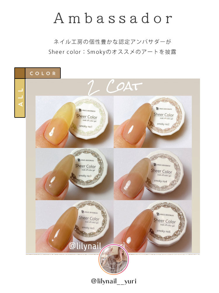 シアーカラージェル 『Smoky』 くすみ くすみシアー コーヒー ナチュラル 透け感 ほんのり発色 カラージェル ジェルネイル | カラー ポリッシュ ネイルジェル アートジェル ジェルネイル用品 爪 ジェルネイルアート ネイル工房 にわちゃん
