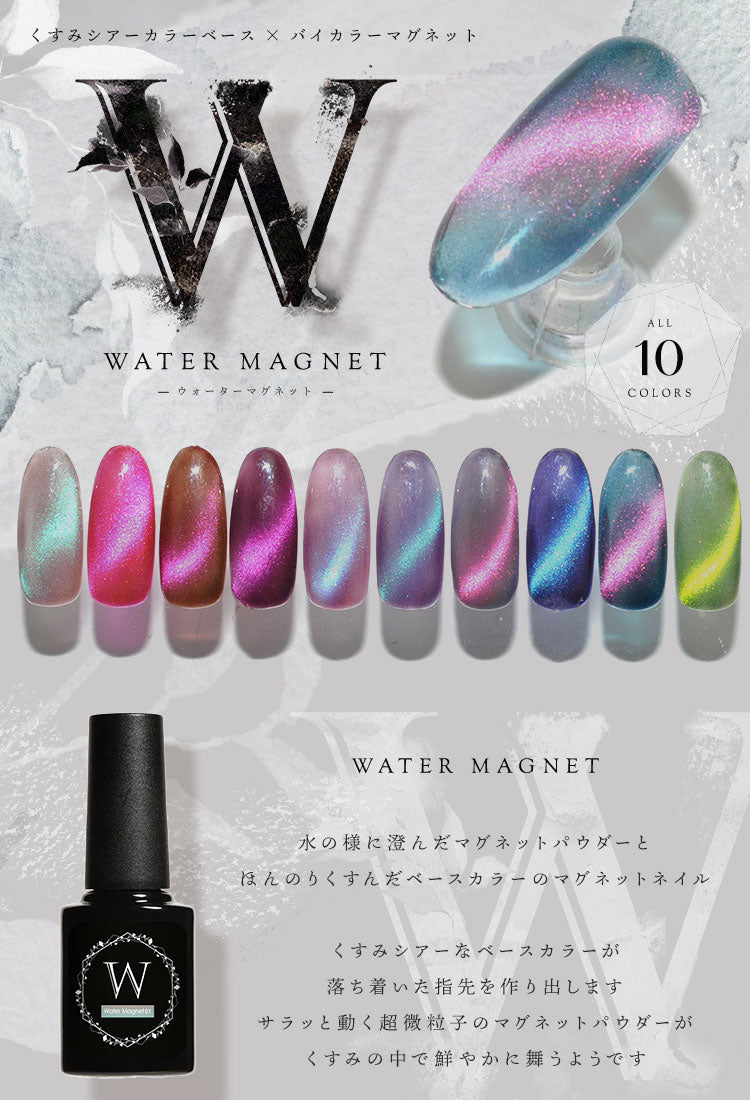バイカラーマグネットネイル「WaterMagnet」シアーカラーで2色に偏光するマグネット カラージェル ジェルネイル ネイルジェル アートジェル ジェルネイル用品 爪 カラージェルネイル ネイル工房 にわちゃん