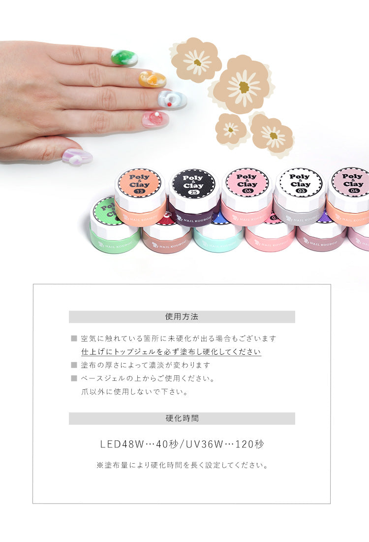 粘土ジェル ポリジェル 両方に使える 『poly & clay 』 立体 3D アート 長さだし カラージェル ジェルネイル クリアカラー アートジェル ジェルネイル用品 爪 ネイル工房 にわちゃん