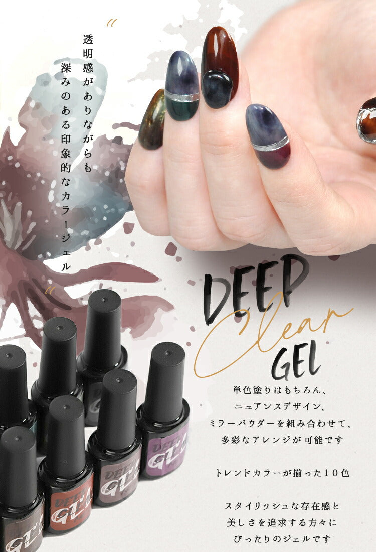 DEEP CLEAR 深みの透明感 アレンジ自由 カラージェル ジェルネイル クリア クリアカラー ミラーパウダー と相性抜群 ネイルジェル アートジェル ジェルネイル用品 爪 カラージェルネイル ネイル工房 にわちゃん
