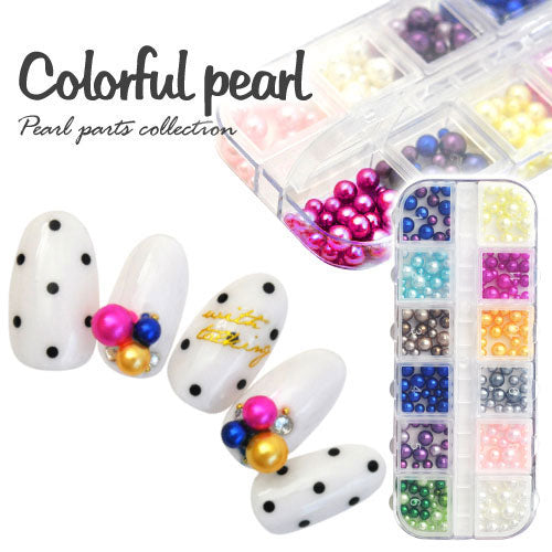ジェルネイル&レジンに♪カラフル球体パール12色セット★ラウンドで艶やかなパールでネイルジュエリーのように盛れる<BR><BR>ネイルパーツ 真珠 デコ お試しセット | セット パーツ ジェル パール ネイル用品 ネイル ネイル工房