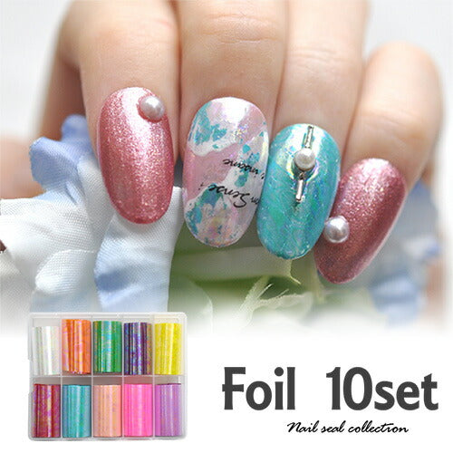 ミラーホイル10色セット 幅広タイプ | ジェルネイル ネイル パーツ ネイル用品 ネイルパーツ ジェル ホイル 金箔 天然石 ネイルアート ネイルナゲット ネイルホイル フォイル ネイルグッズ ミラーホイル ネイル工房