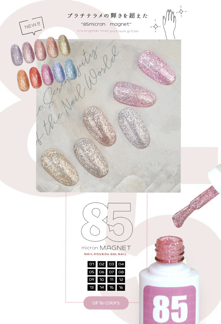 新色10色追加 マグネットネイル 「85micron」 ギラギラ輝く粗マグにボトルタイプが登場 肌馴染みが良いナチュラルカラー マグネットパウダー カラージェル ジェルネイル ネイルジェル カラージェルネイル ネイル工房 にわちゃん