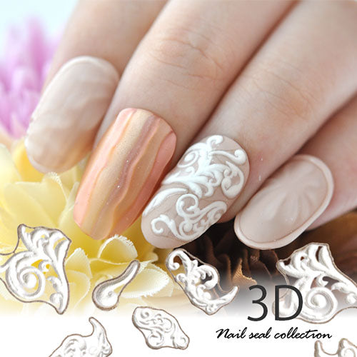 ネイルシール 超立体 3D 模様 紋章 白 ホワイト ネイルアート| 3dネイル ジェルネイル ネイル パーツ ネイル用品 ネイルパーツ シール ジェル ジェルネイルシール 貼るだけ ネイルアートシール ネイル工房