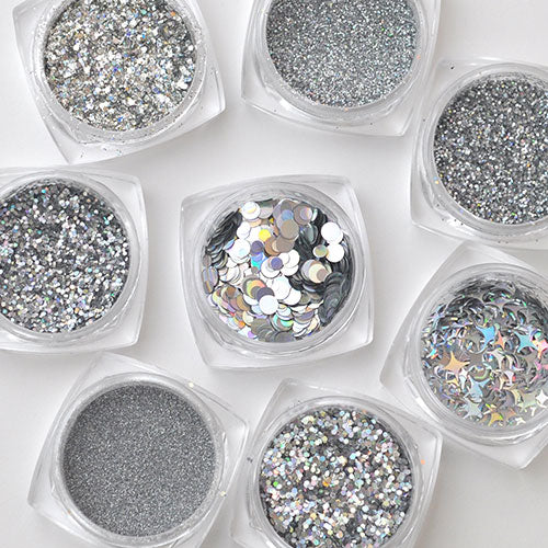 ラメ8色セット シルバーオーロラ 清楚なシルバー ミックス パウダー ラメ ホログラム セット | ネイル ジェルネイル ラメグリッター グリッター パーツ ネイルパーツ ネイル用品 ジェル ネイルアート ネイルジュエリー ネイル工房