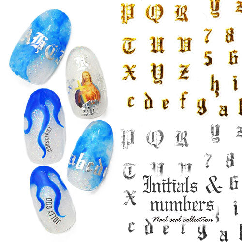 ネイルシール イニシャル 文字 英語 数字 ゴールド シルバー ネイル