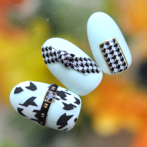 ネイルシール 千鳥格子 チェック 伸縮抜群 ベルト ライン 四角 ブラック ホワイト | ジェルネイル ネイル パーツ ネイル用品 ジェル シール デコ用品 貼るだけ ジェルネイルシール セルフネイル フラワー | ネイルパーツ チェック柄 デコ ネイル工房