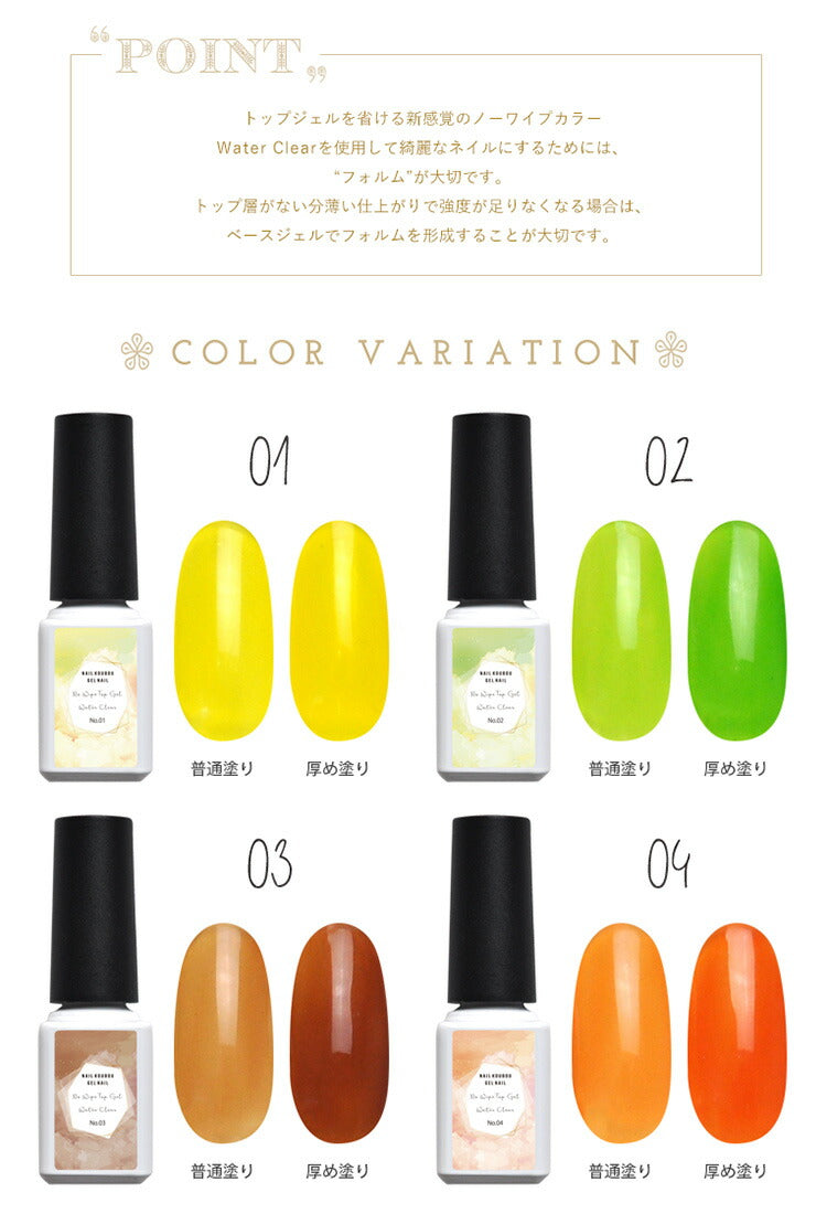 【全20色セット】新感覚 カラートップジェル 「WaterClear」 高発色 クリアカラー ノーワイプトップ カラー ポリッシュ ネイルジェル アートジェル ジェルネイル用品 爪 カラージェルネイル ジェルネイルアート ネイル工房 にわちゃん