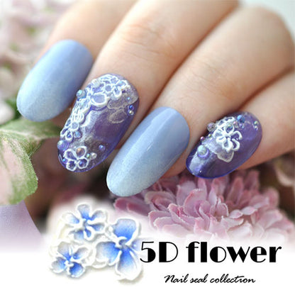 ネイルシール 超立体　5D フラワー 小さな花 花 ブルー ホワイト ネイルアート| 3dネイル ジェルネイル ネイル パーツ ネイル用品 ネイルパーツ シール ジェル ジェルネイルシール 貼るだけ ネイルアートシール ネイル工房