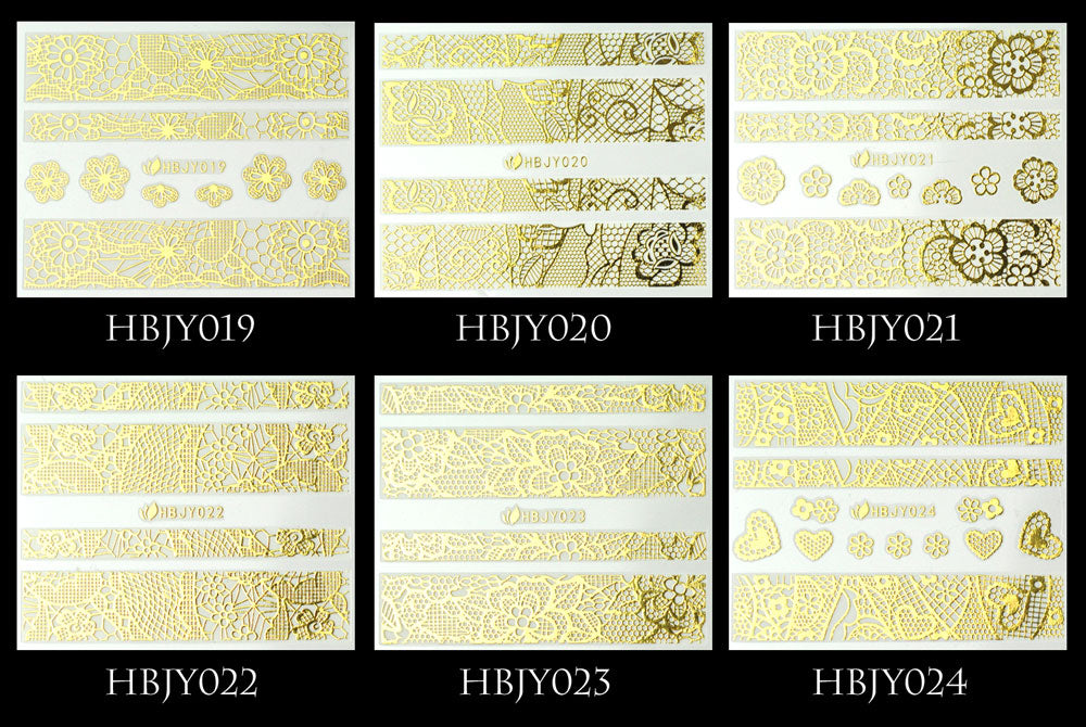ネイルシール レース模様 ゴールド シルバー ホワイト白 ブラック黒96種類【001～020】 | レース ネイル シール ネイル用品 レースシール ネイルパーツ デコシール ジェルネイル パーツ ネイルアートシール ジェルネイルシール セルフ ジェルネイル用品